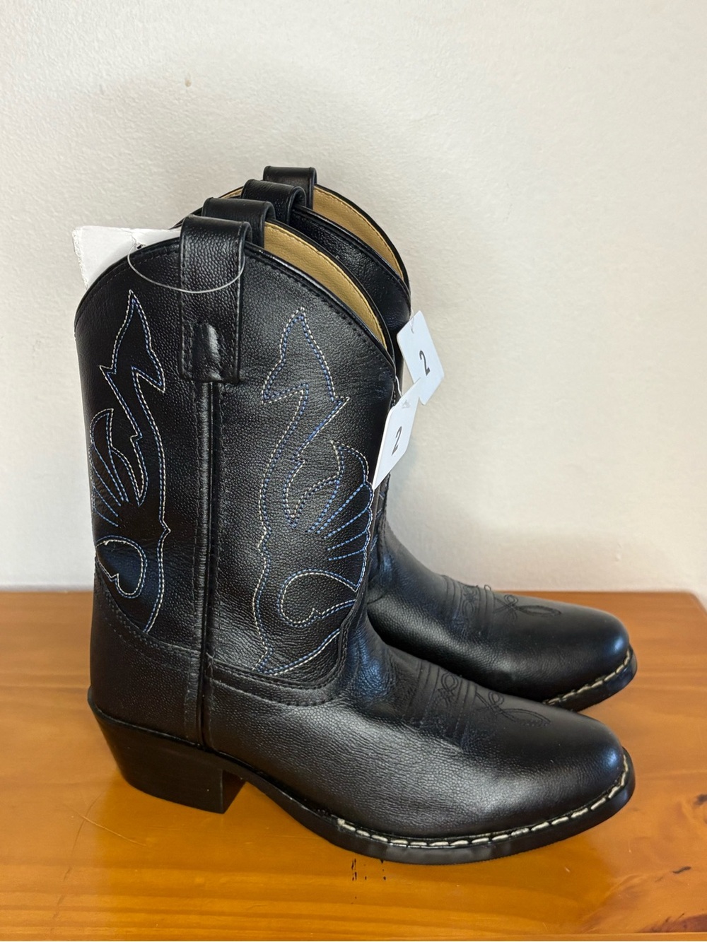 Masterson Girls Black Cowboy Pull-On Boots with Blue Stitching 2